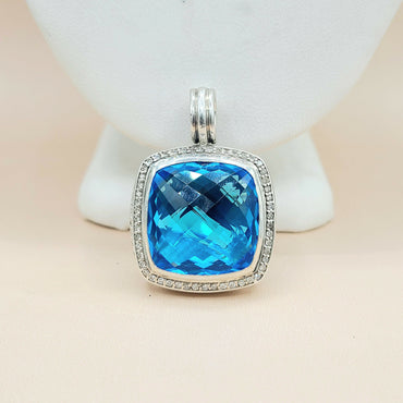 David Yurman Albion 20mm Blue Topaz Diamond Pendant