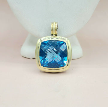  David Yurman Albion-20mm Blue Topaz Silver & 18k-Pendant Enhancer
