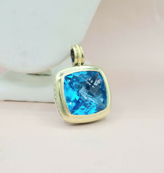  David Yurman Albion-20mm Blue Topaz Silver & 18k-Pendant Enhancer