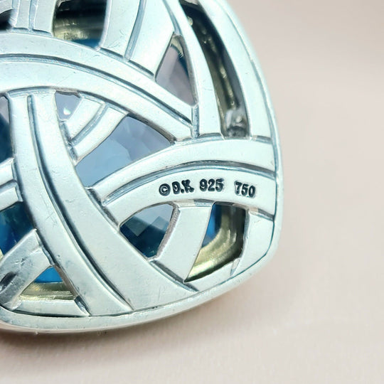  David Yurman Albion-20mm Blue Topaz Silver & 18k-Pendant Enhancer