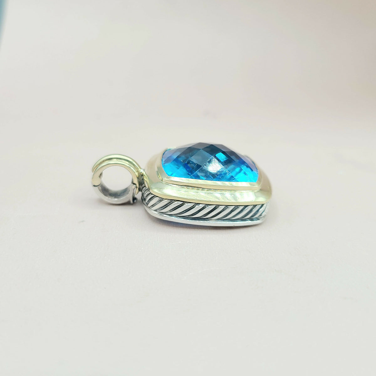  David Yurman Albion-20mm Blue Topaz Silver & 18k-Pendant Enhancer