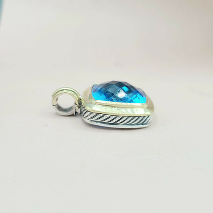  David Yurman Albion-20mm Blue Topaz Silver & 18k-Pendant Enhancer