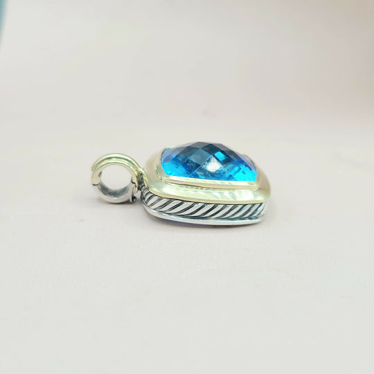  David Yurman Albion-20mm Blue Topaz Silver & 18k-Pendant Enhancer
