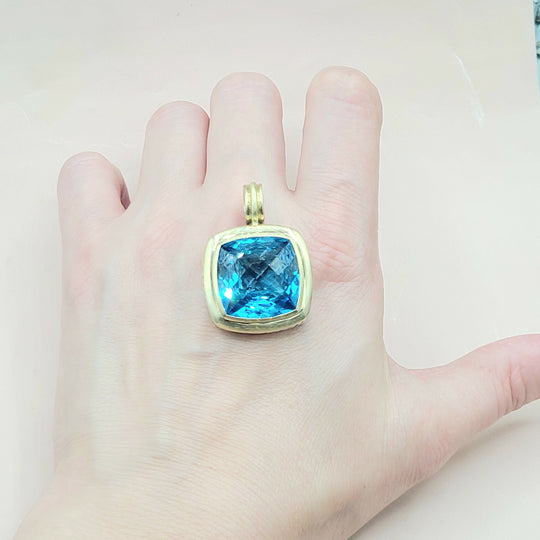  David Yurman Albion-20mm Blue Topaz Silver & 18k-Pendant Enhancer