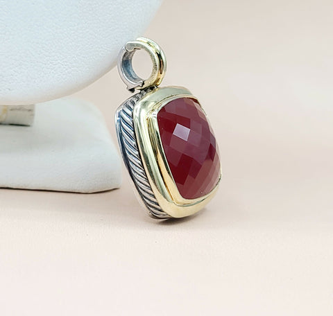  David Yurman Albion 20mm Carnelian Silver Gold Pendant Enhancer