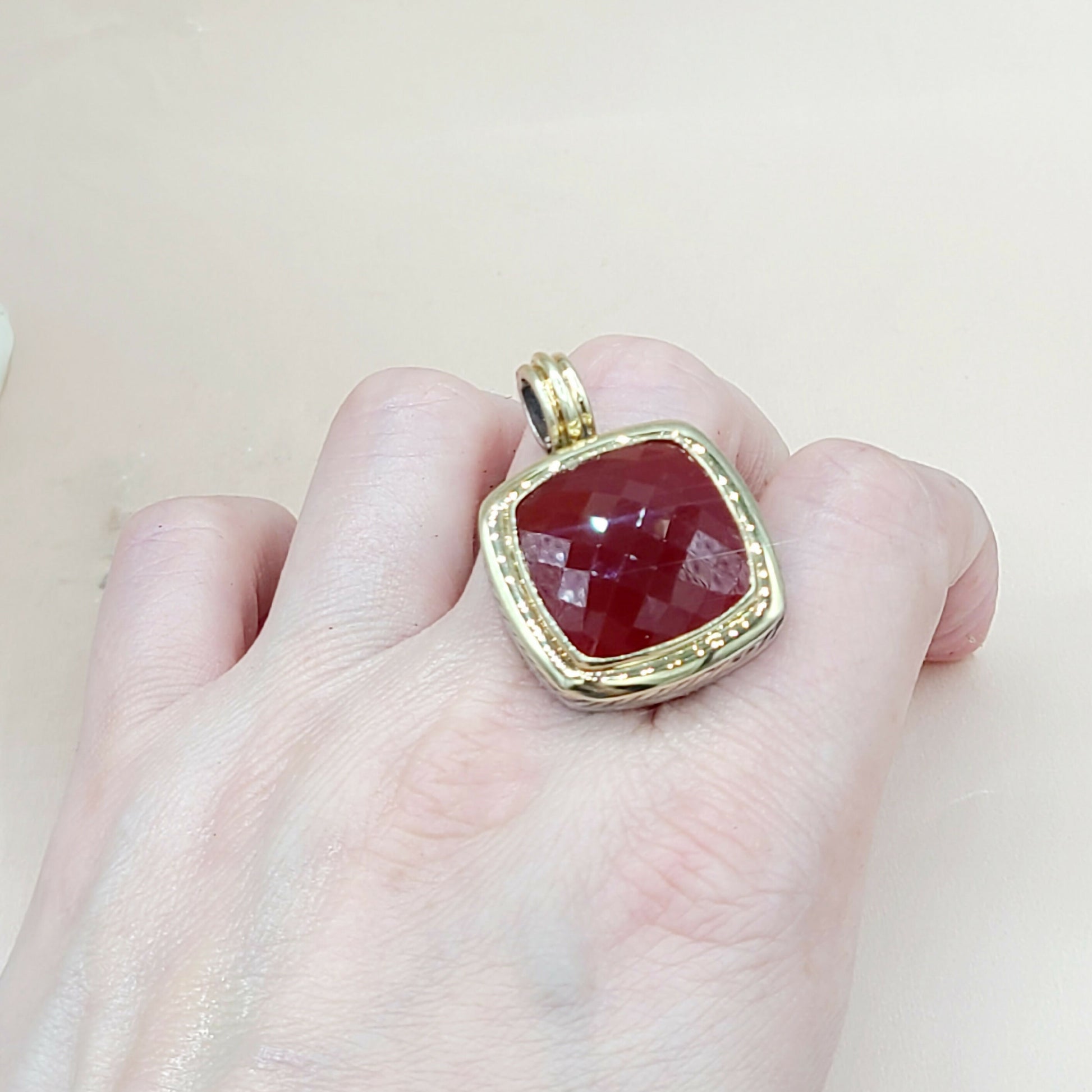    David Yurman Albion 20mm Carnelian Silver Gold Pendant Enhancer