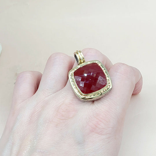  David Yurman Albion 20mm Carnelian Silver Gold Pendant Enhancer