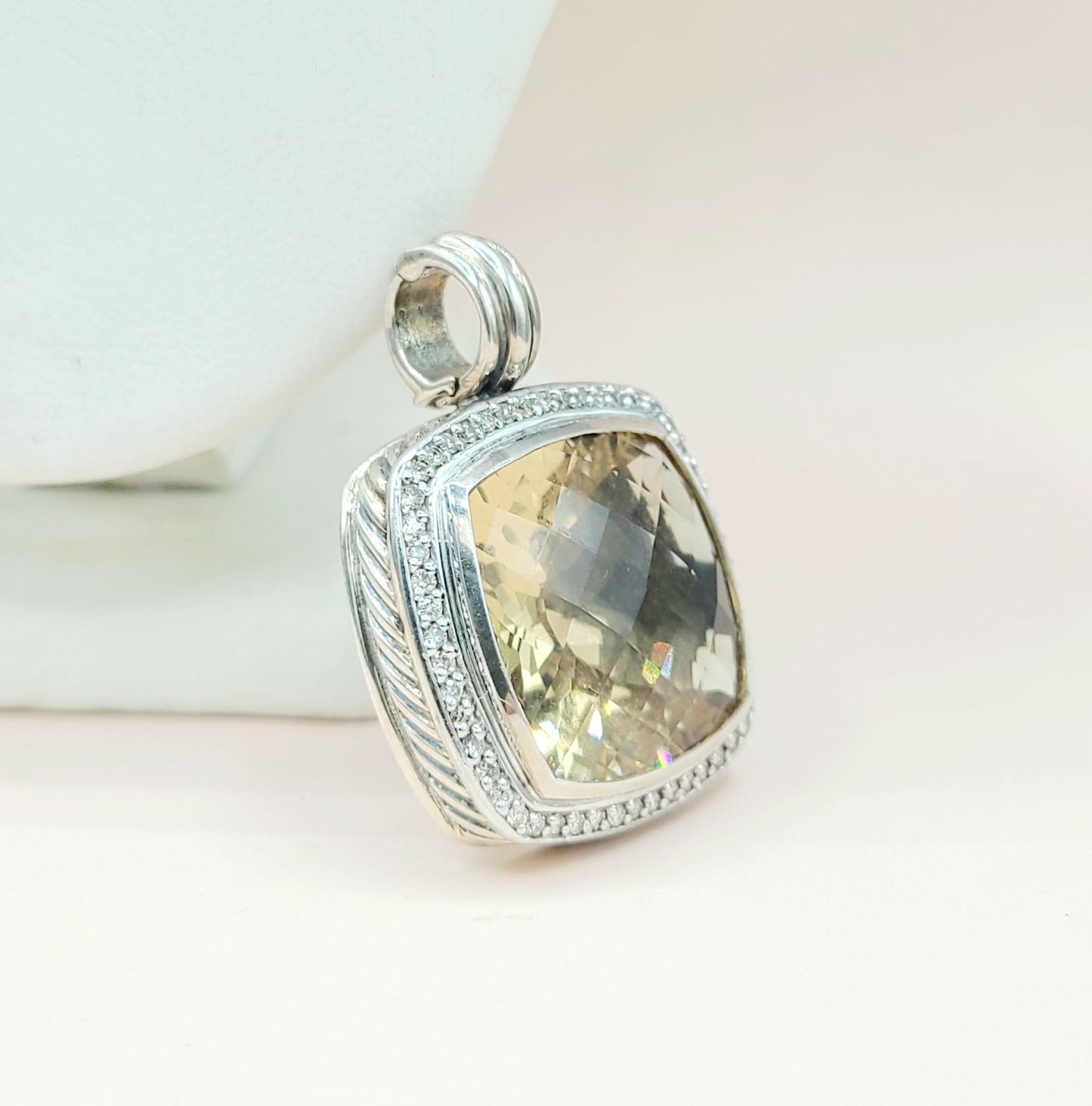  David Yurman Albion 20mm Champagne Citrine Diamond Pendant Enhancer
