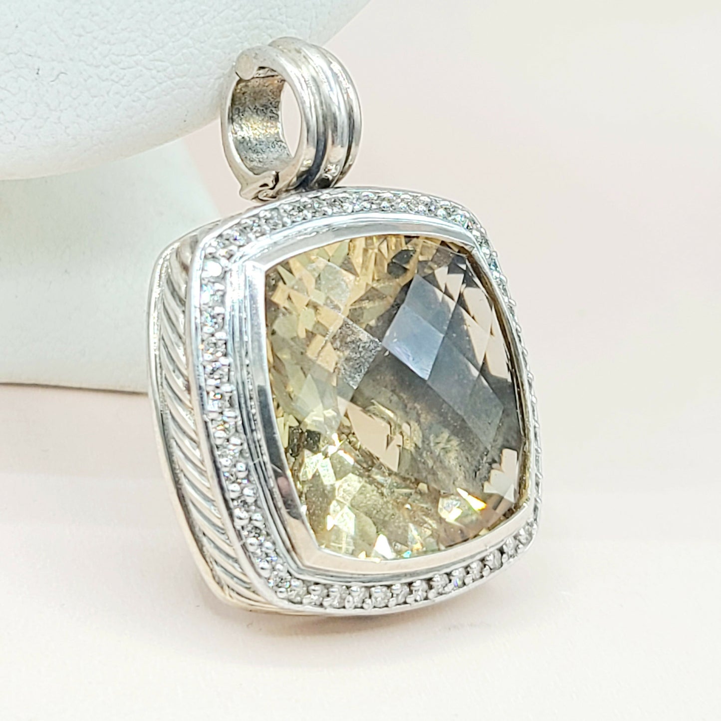  David Yurman Albion 20mm Champagne Citrine Diamond Pendant Enhancer