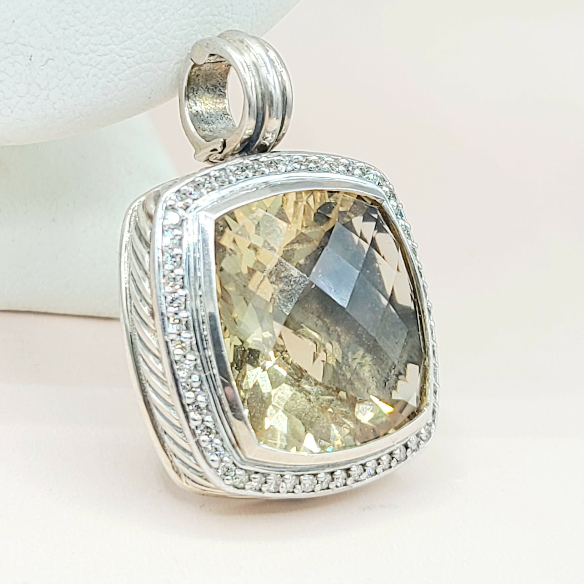  David Yurman Albion 20mm Champagne Citrine Diamond Pendant Enhancer