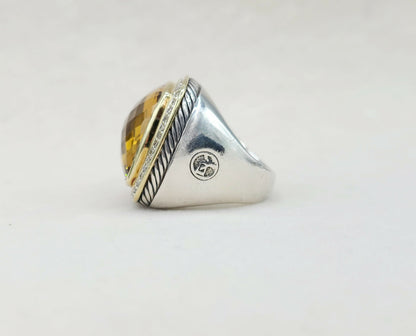 David Yurman Albion 20mm Citrine Diamond Ring With Gold