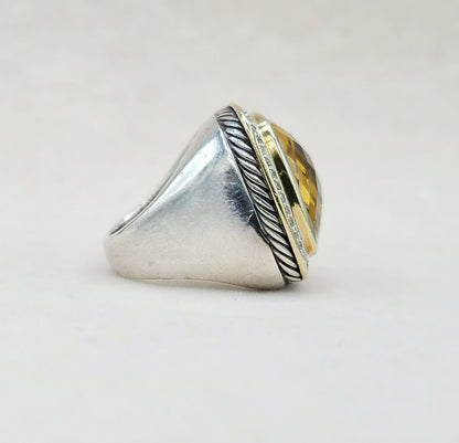 David Yurman Albion 20mm Citrine Diamond Ring With Gold