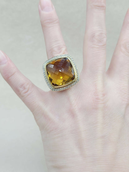 David Yurman Albion 20mm Citrine Diamond Ring With Gold