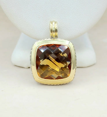 David Yurman Albion 20mm Citrine Pendant Enhancer Sterling Silver 18k Gold
