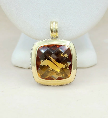 David Yurman Albion 20mm Citrine Pendant Enhancer Sterling Silver 18k Gold