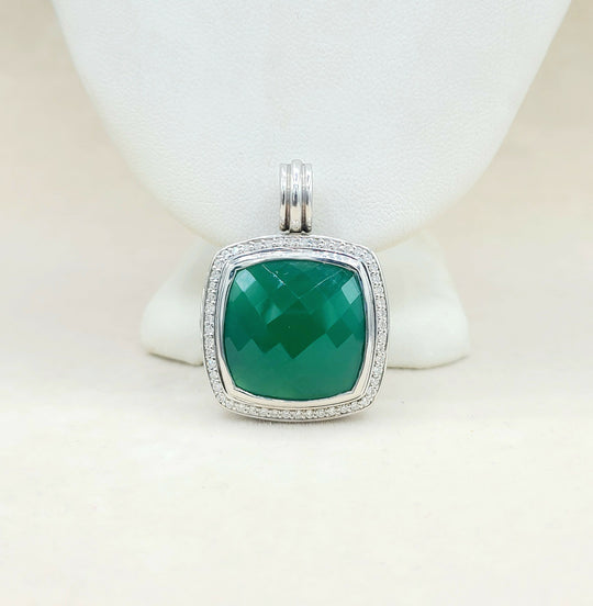  David Yurman Albion-20mm-Green Onyx-Diamond Pendant Enhancer