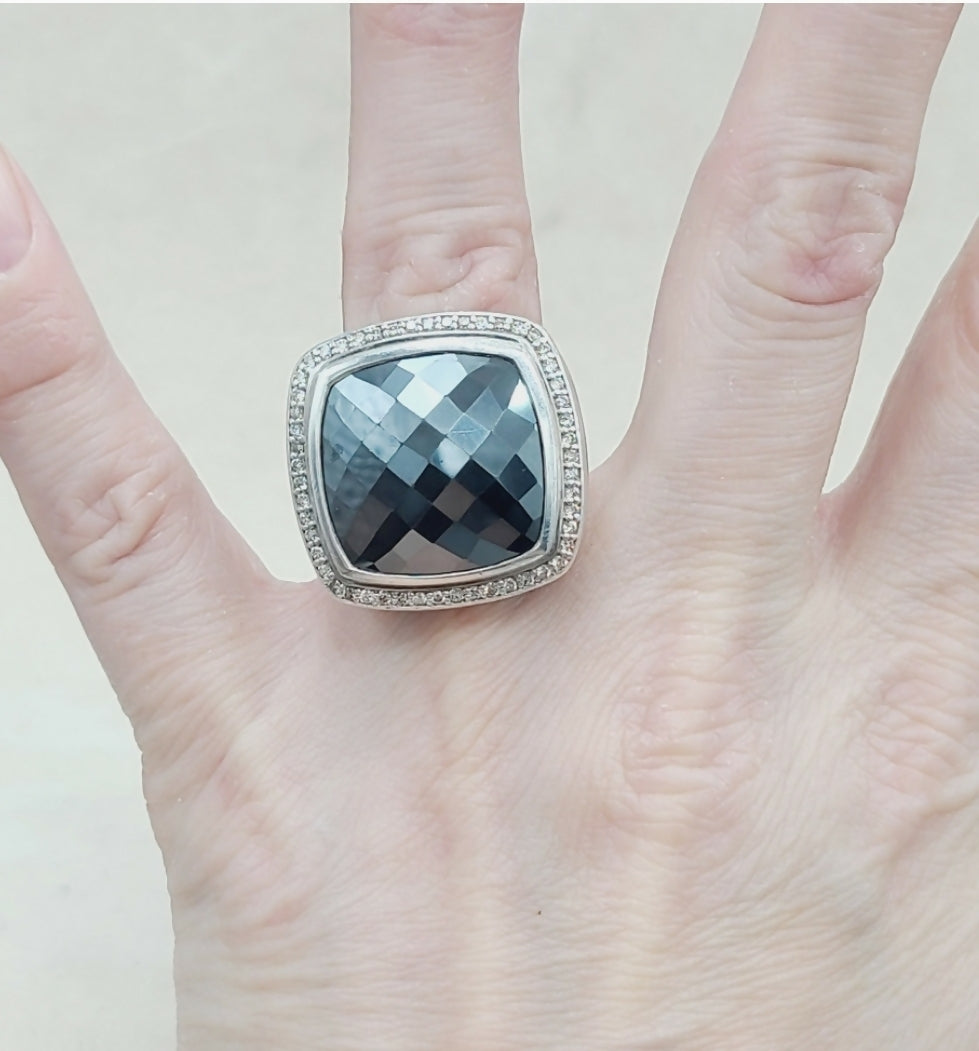 David Yurman Albion 20mm Hematite Ring With Diamond