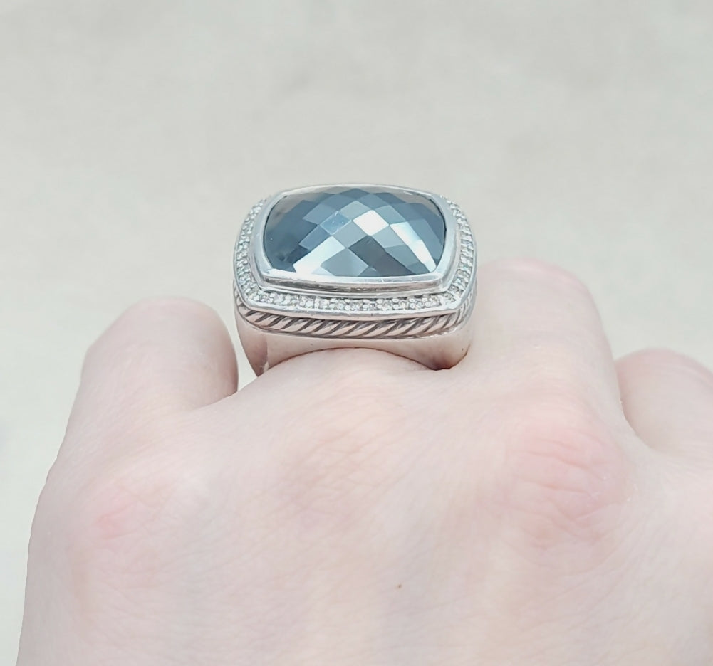 David Yurman Albion 20mm Hematite Ring With Diamond