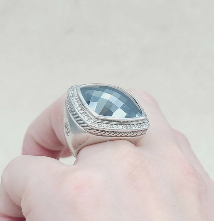 David Yurman Albion 20mm Hematite Ring With Diamond