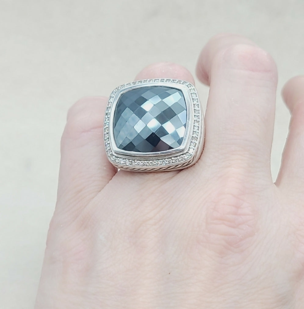 David Yurman Albion 20mm Hematite Ring With Diamond