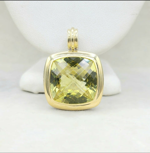  David Yurman Albion-20mm-Lemon Citrine-Pendant Enhancer Sterling Silver 18k Gold