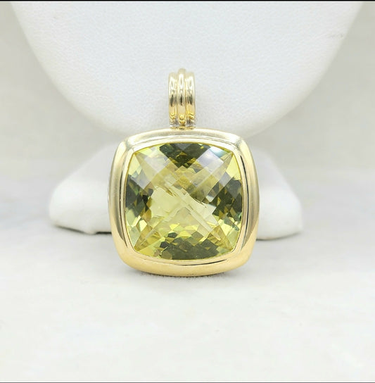  David Yurman Albion-20mm-Lemon Citrine-Pendant Enhancer Sterling Silver 18k Gold