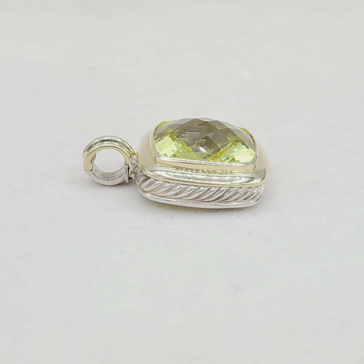  David Yurman Albion-20mm-Lemon Citrine-Pendant Enhancer Sterling Silver 18k Gold