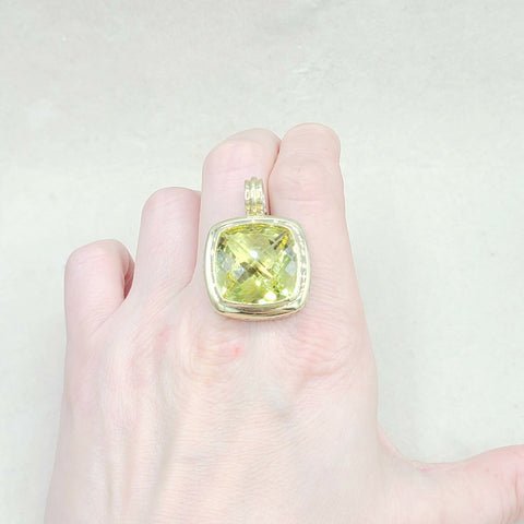  David Yurman Albion-20mm-Lemon Citrine-Pendant Enhancer Sterling Silver 18k Gold