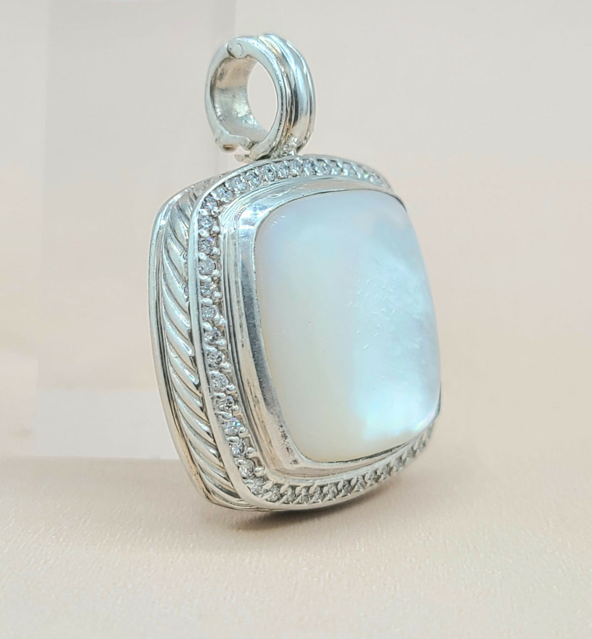  David Yurman Albion 20mm Mother Of Pearl Diamond Pendant Enhancer