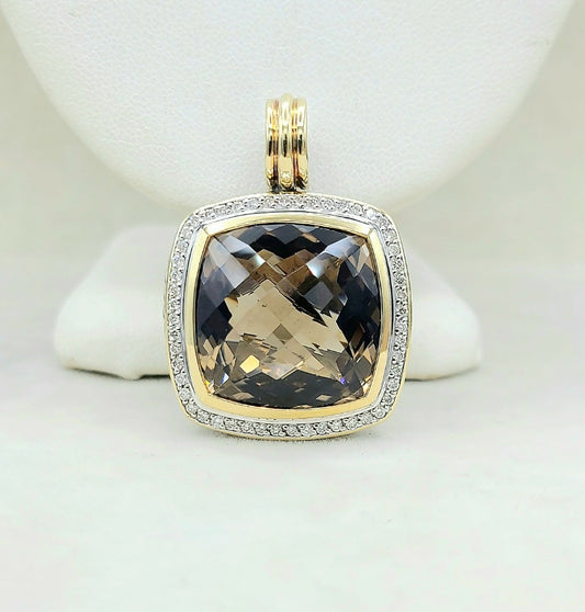 David Yurman Albion 20mm Smoky Quartz Silver Gold Diamond Pendant-Enhancer