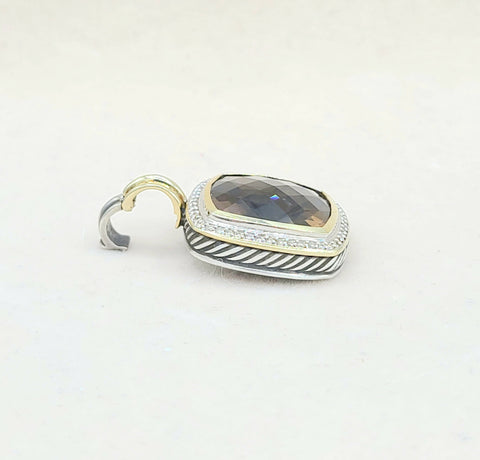  David Yurman Albion 20mm Smoky Quartz Silver Gold Diamond Pendant-Enhancer
