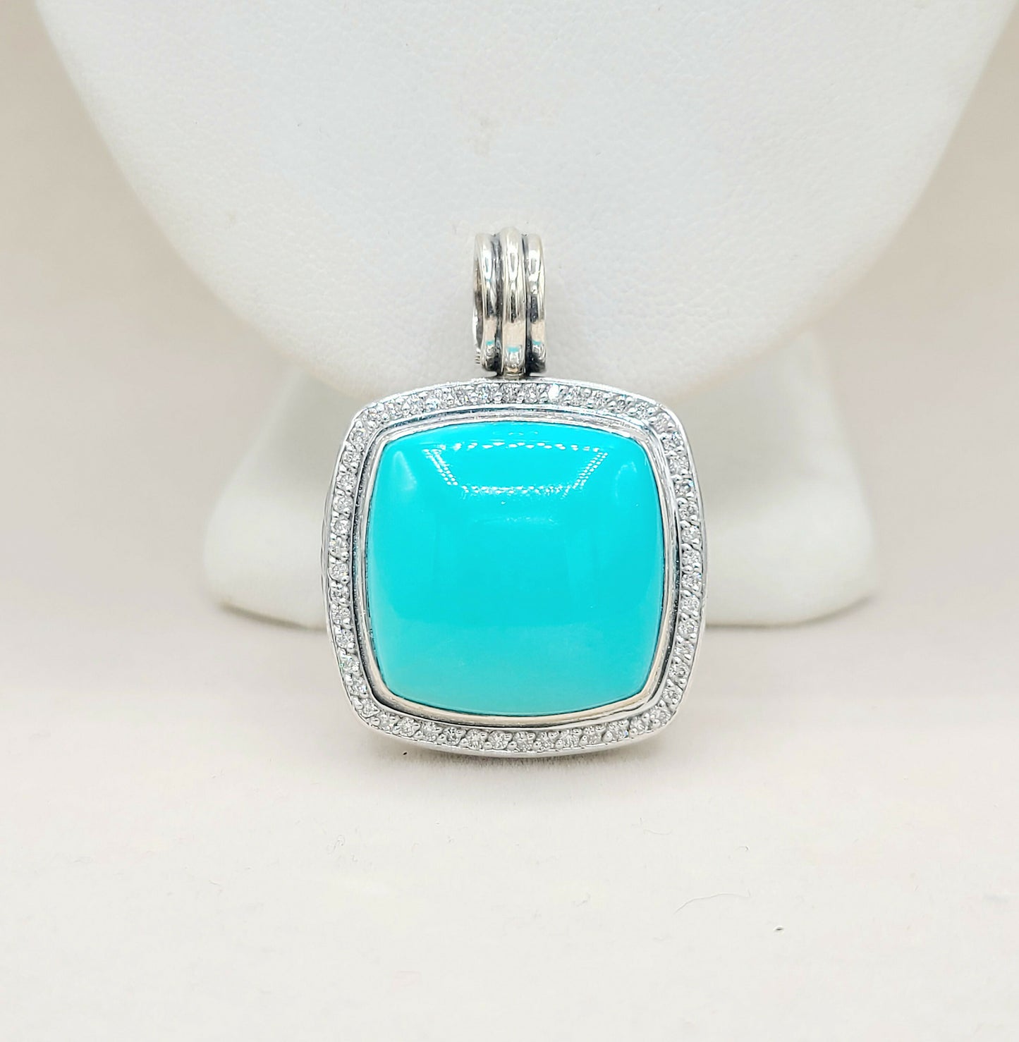 David Yurman Albion 20mm Turquoise Diamond Pendant Certified Pre-Owned    #