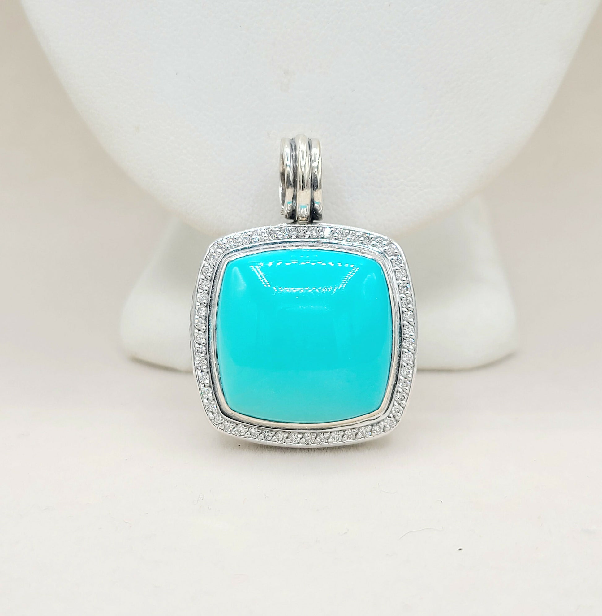 David Yurman Albion 20mm Turquoise Diamond Pendant Certified Pre-Owned    #