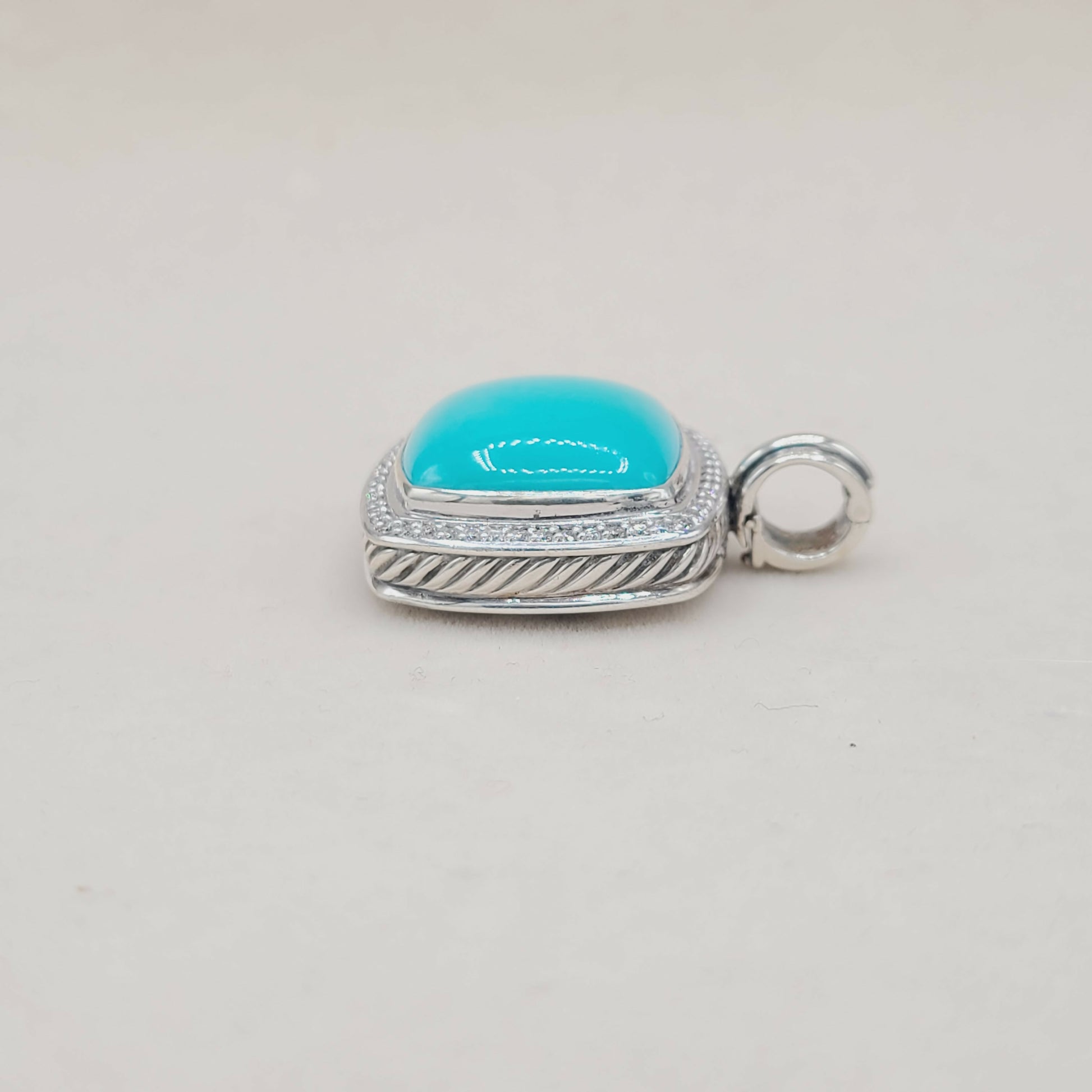 David Yurman Albion 20mm Turquoise Diamond Pendant Certified Pre-Owned    #