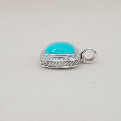 David Yurman Albion 20mm Turquoise Diamond Pendant Certified Pre-Owned    #