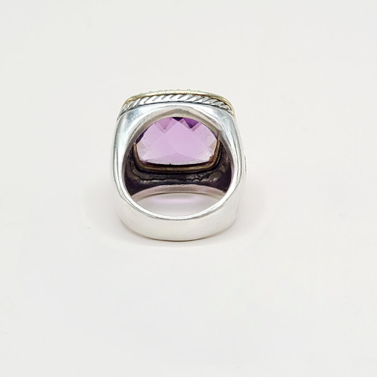 David Yurman Albion Amethyst Diamond Ring Sterling Silver 18K Gold 0.36 TCW Size 6