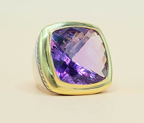 David Yurman Albion Amethyst Ring Sterling Silver 18K Gold 20mm