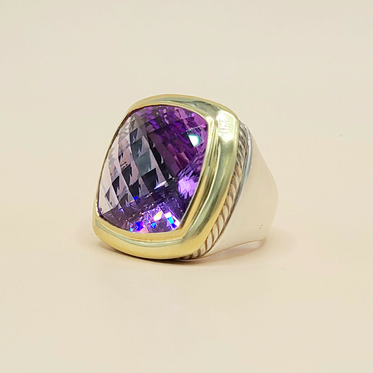 David Yurman Albion Amethyst Ring Sterling Silver 18K Gold 20mm