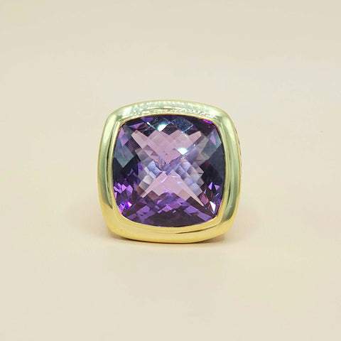 David Yurman Albion Amethyst Ring Sterling Silver 18K Gold 20mm