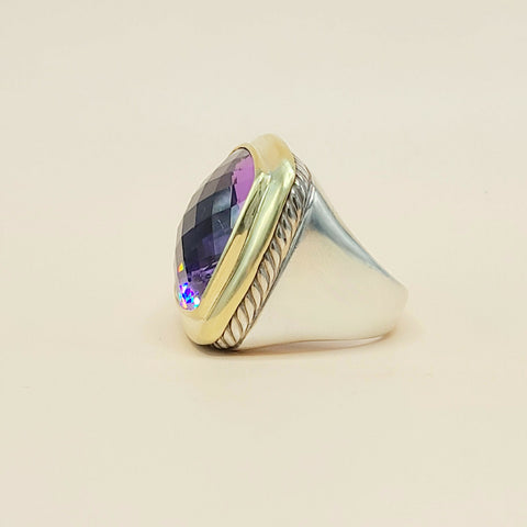 side view David Yurman Albion Amethyst Ring Sterling Silver 18K Gold 20mm