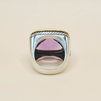 back view of David Yurman Albion Amethyst Ring Sterling Silver 18K Gold 20mm