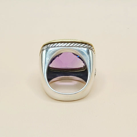 back view of David Yurman Albion Amethyst Ring Sterling Silver 18K Gold 20mm