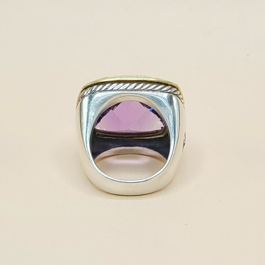 back view of David Yurman Albion Amethyst Ring Sterling Silver 18K Gold 20mm