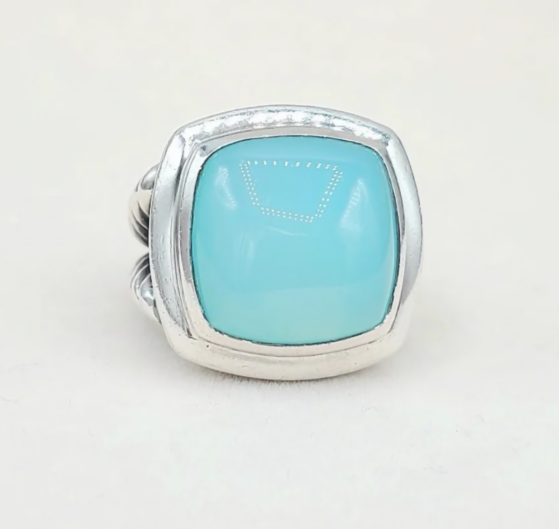 David Yurman Albion Aqua Chalcedony Ring Sterling Silver 17mm
