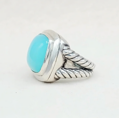 David Yurman Albion Aqua Chalcedony Ring Sterling Silver 17mm