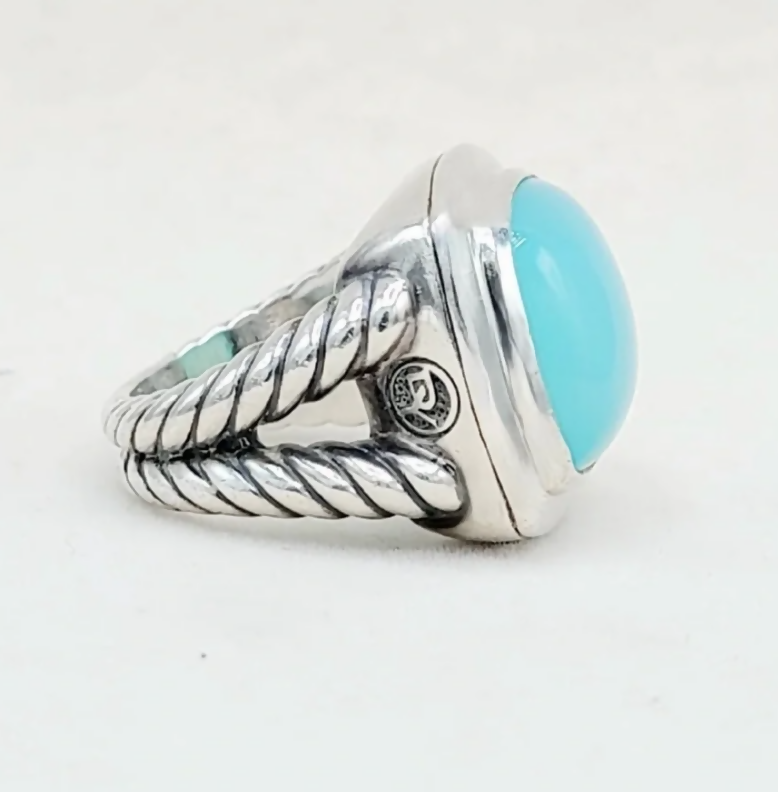 David Yurman Albion Aqua Chalcedony Ring Sterling Silver 17mm