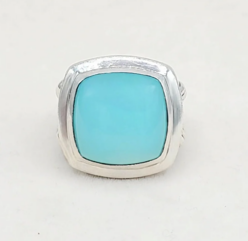 David Yurman Albion Aqua Chalcedony Ring Sterling Silver 17mm