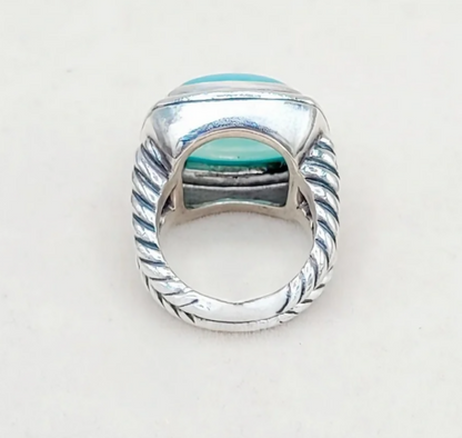 side view David Yurman Albion Aqua Chalcedony Ring Sterling Silver 17mm