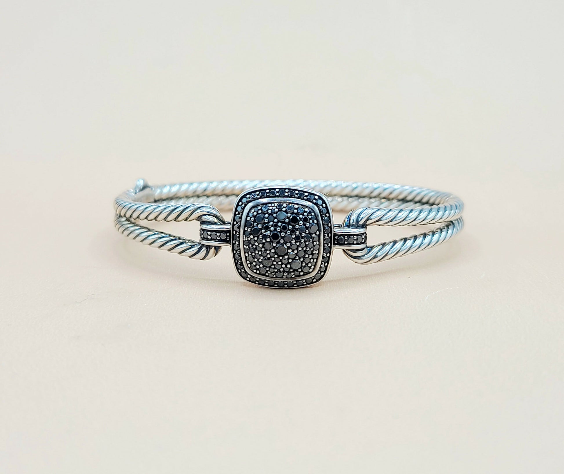 David Yurman Albion Black Diamond Bracelet Silver  AYW Luxury