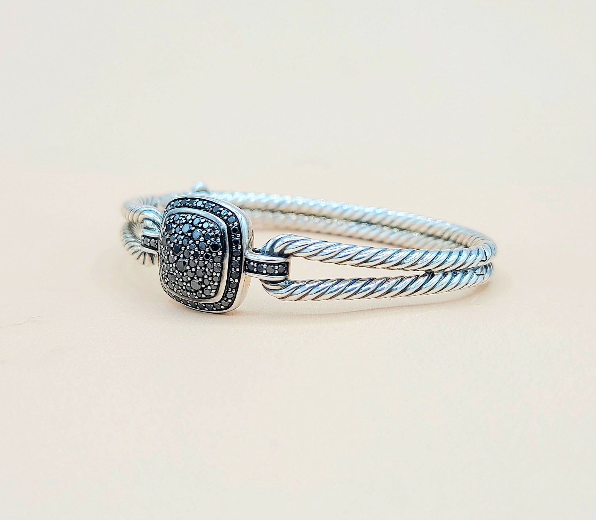 David Yurman Albion Black Diamond Bracelet Silver  AYW Luxury